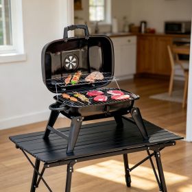 14' Portable Enamel Coated Charcoal Grill for Outdoor Cooking BBQ Camping with Folding Legs Black