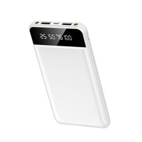 1Pc 10000mAh Power Bank Portable Ultra Slim Charger External Battery Pack With 2 USB Output Ports Charging Cable LED Flashlight Compatible With I (Option: White)