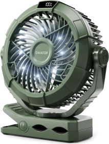 Portable Camping Fan with LED Lantern, 360Â°Rotation and Clip on for Desk, 4000mAh USB Rechargeable Battery Powered (Color: Green)