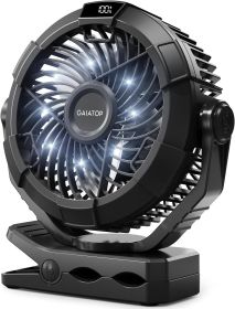 Portable Camping Fan with LED Lantern, 360Â°Rotation and Clip on for Desk, 4000mAh USB Rechargeable Battery Powered (Color: Black)