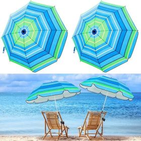 2 Pcs Automatic Chair Umbrella with Universal Clamp 44" UPF 50+ Portable Clamp on Beach Chair Adjustable Wheelchair Umbrella for Outdoor Patio Parasol (Color: Blue and Green Stripe)