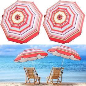 2 Pcs Automatic Chair Umbrella with Universal Clamp 44" UPF 50+ Portable Clamp on Beach Chair Adjustable Wheelchair Umbrella for Outdoor Patio Parasol (Color: Red and Orange Stripe)