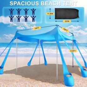 Beach Tent Sun Shelter UPF 50+,10x10 FT Beach Canopy Tent Sun Shade,Pop Up Beach Canopy with 8 Sandbags, Outdoor Beach Shade for Camping Trips (Color: Sky Blue)