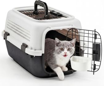 Hard-Sided Dog and Cat Carrier, TSA Airline Approved, for Small to Medium Pets, Travel Crate with Handle, Ventilated Design (Color: white black)