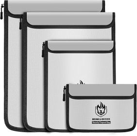 4 Pack Fireproof Document Bags, Waterproof Document Pouch Holder with Zipper, Fire Proof Money Bag for Cash, Fireproof Envelope Fire Safe Bag (Color: GERY)