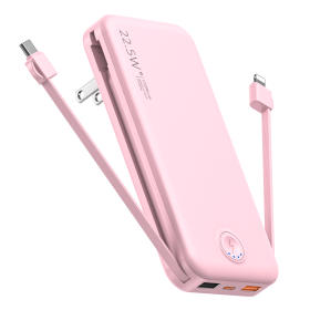 12000mAh Portable Power Bank with Built in Cables Mobile Phone Portable Charger Power Phone Charger Backup Battery for IPhone,Andriod Phone (Color: pink)